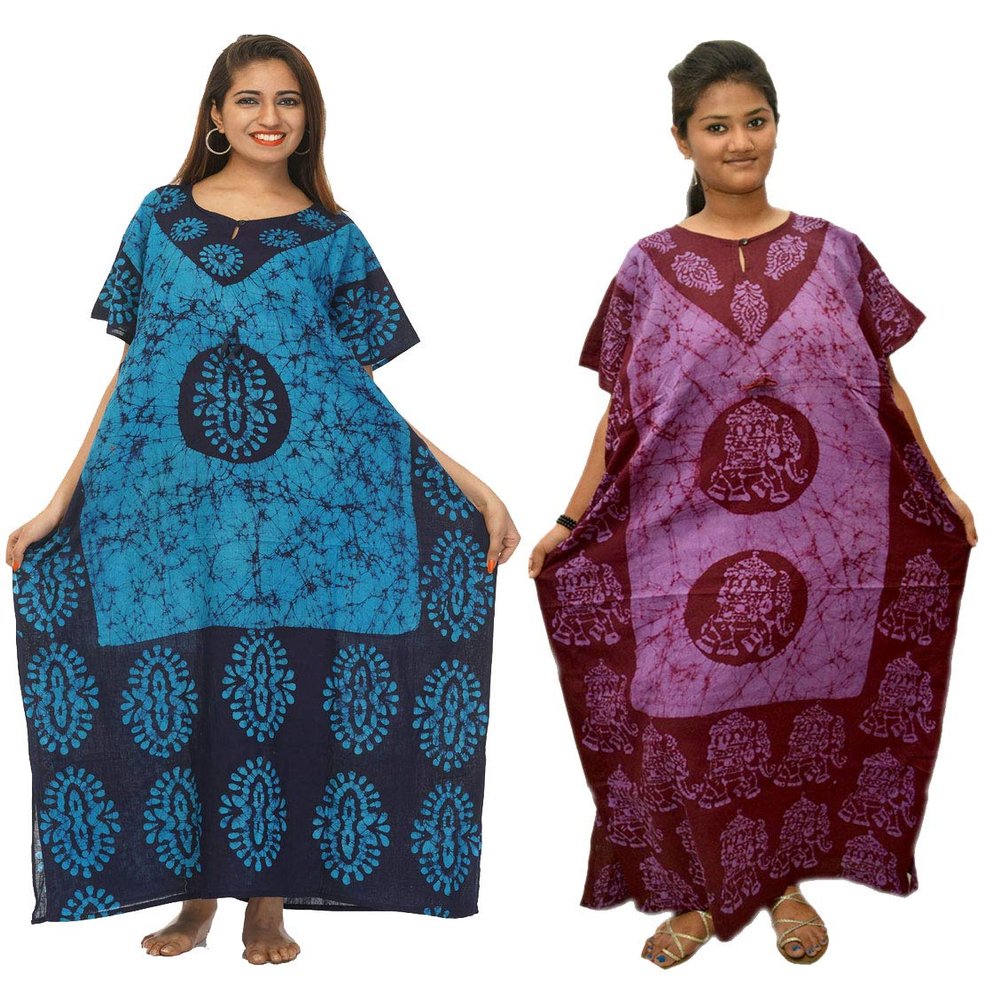 Odishabazaar Cotton Caftan/Kaftan Combo 2 Indian Cotton Batik Bohemian Long Dress (combo-58)