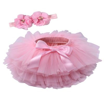 Baby Girls Tutu Bloomers Diaper Cover Cotton Tulle Bloomers and Headband Set Pink 1-2 Years
