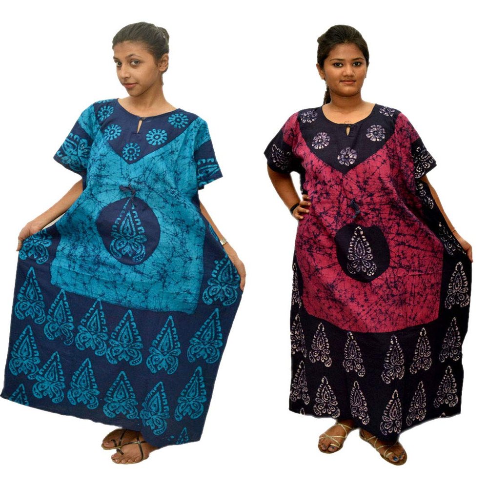 Odishabazaar Cotton Caftan/Kaftan Combo 2 Indian Cotton Batik Bohemian Long Dress (combo-48)