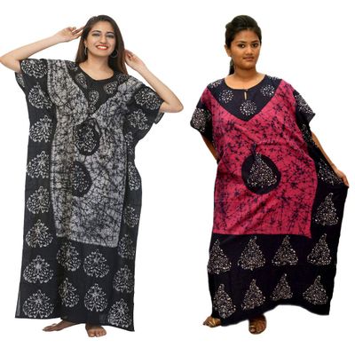Odishabazaar Cotton Caftan/Kaftan Combo 2 Indian Cotton Batik Bohemian Long Dress (combo-57)
