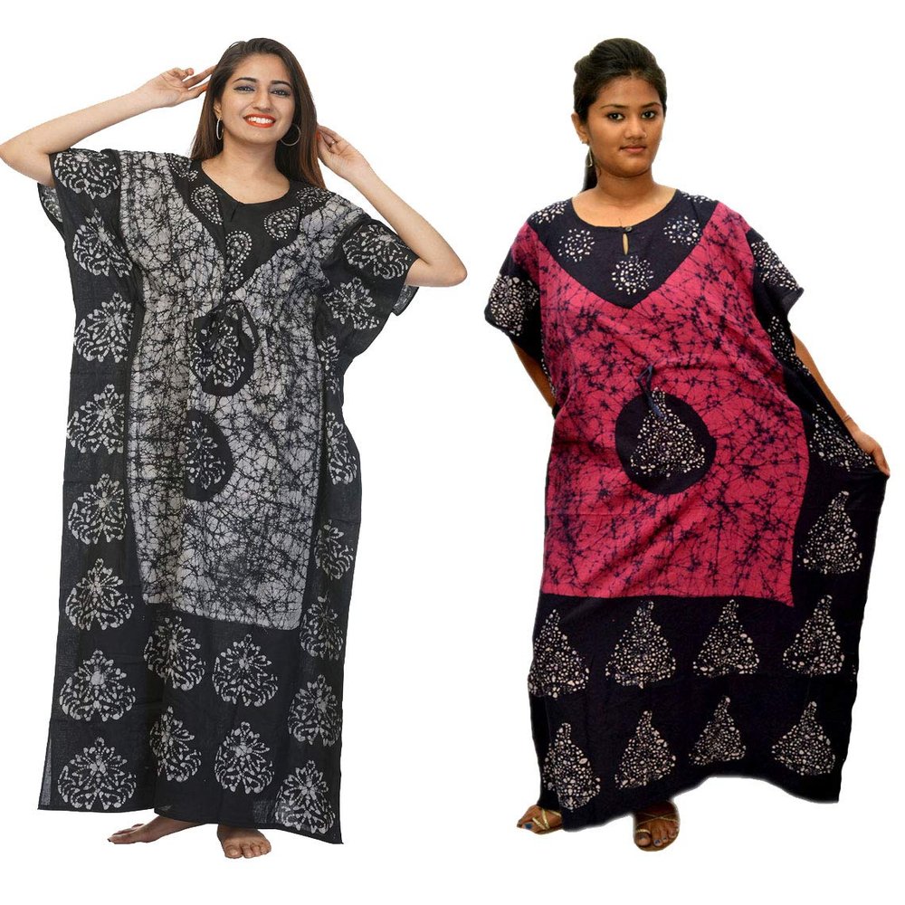 Odishabazaar Cotton Caftan/Kaftan Combo 2 Indian Cotton Batik Bohemian Long Dress (combo-57)