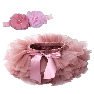 Baby Girls Tutu Skirt with Diaper Cover Cotton Tulle Bloomers and Headband Sets Bean Sand 1-2 Years