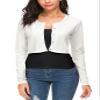 EXCHIC Women's Cropped Knit Cardigan Sweater Long Sleeve Button Down Open Front Bolero Shrug for Spring and Fall (L, White) view 2