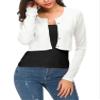EXCHIC Women's Cropped Knit Cardigan Sweater Long Sleeve Button Down Open Front Bolero Shrug for Spring and Fall (L, White) view 3
