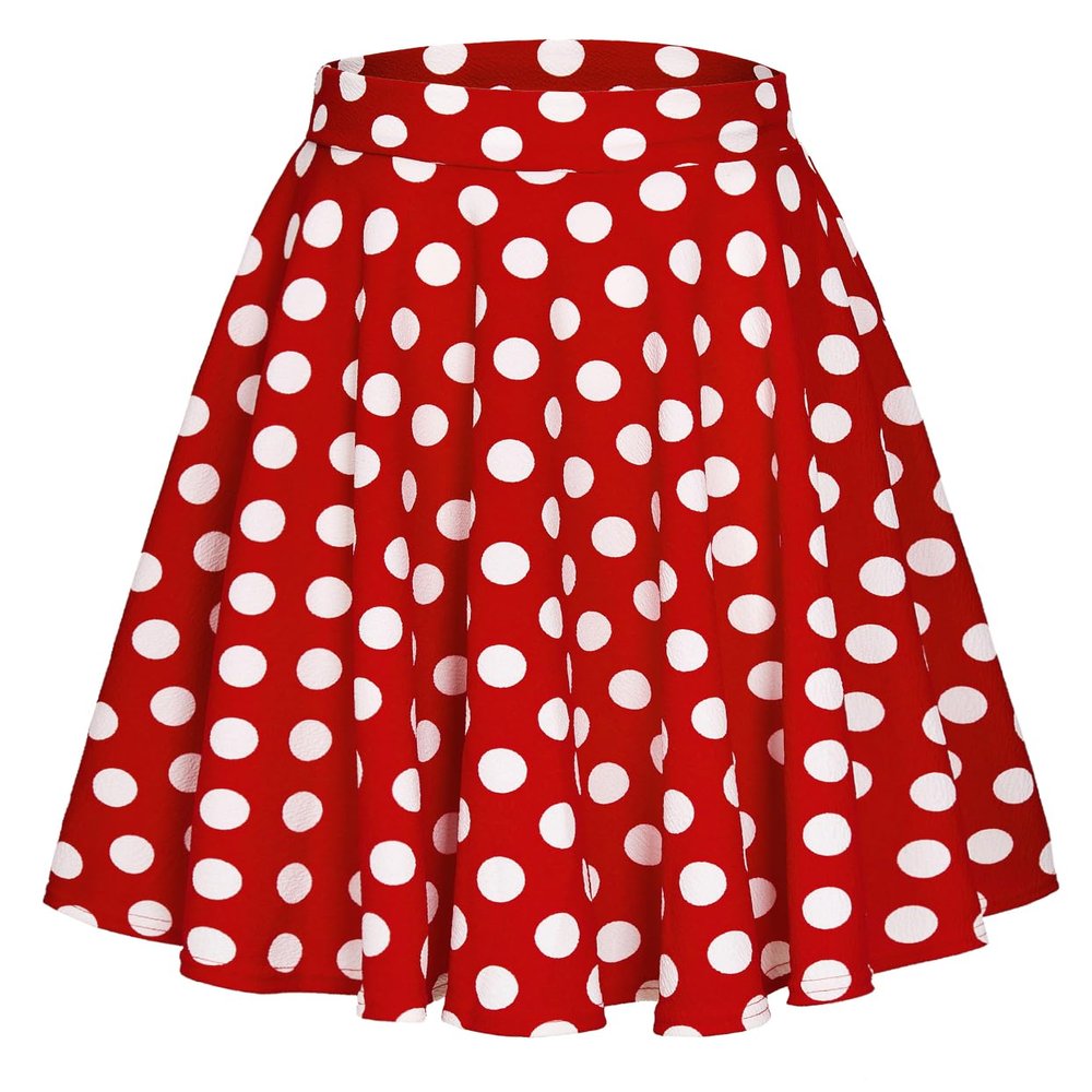 EXCHIC Women's Casual Stretchy Flared Midi Skater Skirt Basic A-Line Pleated Midi Skirt (M, Polka Dot-3)
