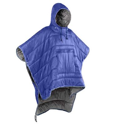 Gaorui Winter Poncho Coat Outdoor Camping Warmth Small Quilt Blanket Water-resisitant Sleeping Bag Cloak Cape with Hat for Adult (Blue)