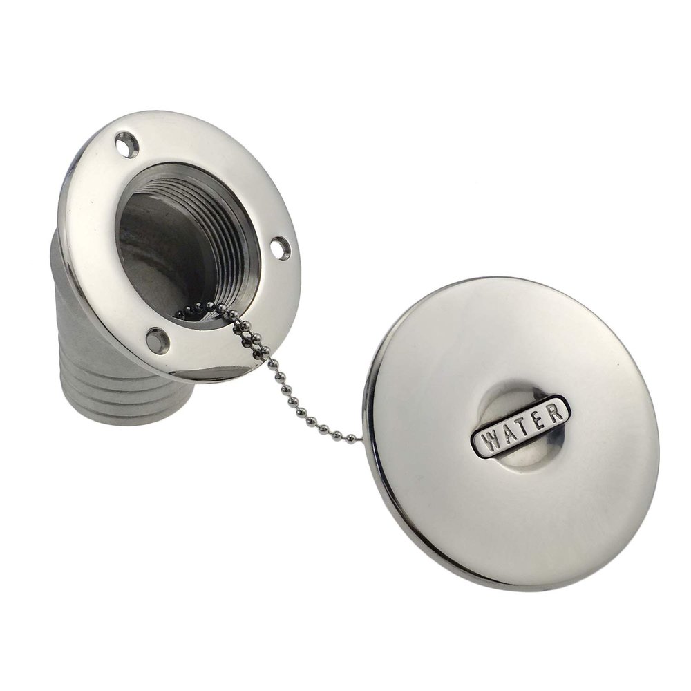 Boat Deck Fill/Filler Cap Keyless - Angled Neck 1-1/2"(38mm) Water Marine 316 Stainless Steel