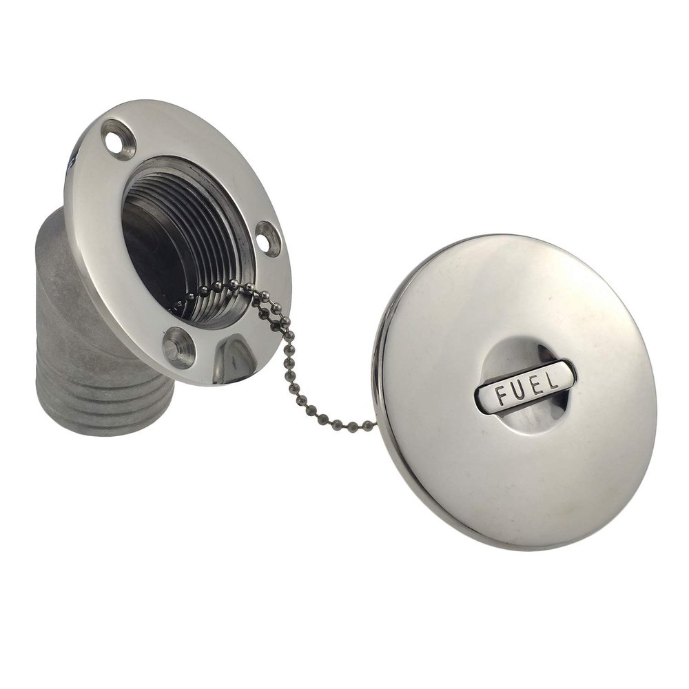 Boat Deck Fill/Filler Cap Keyless - Angled Neck 1-1/2"(38mm) Fuel Marine 316 Stainless Steel