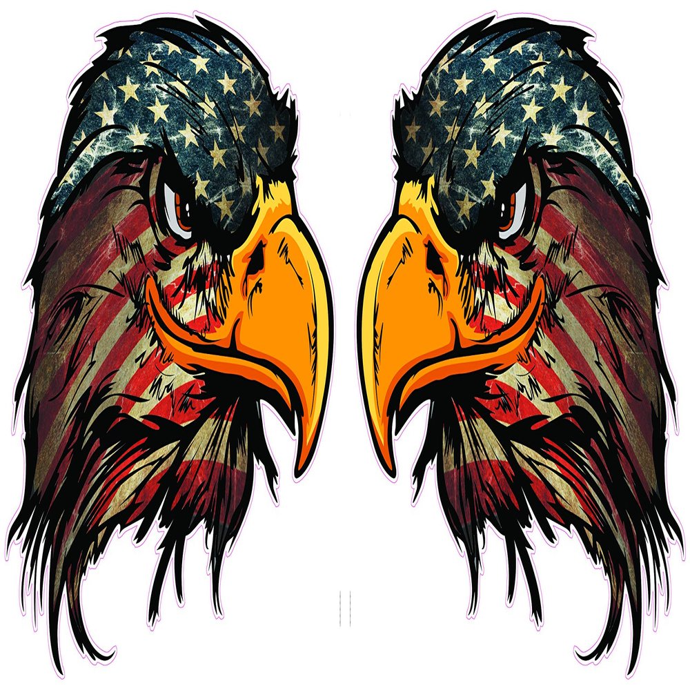 American Flag Eagle Head V3 Pairs Decal Comes in 5 Sizes (10" x 10")