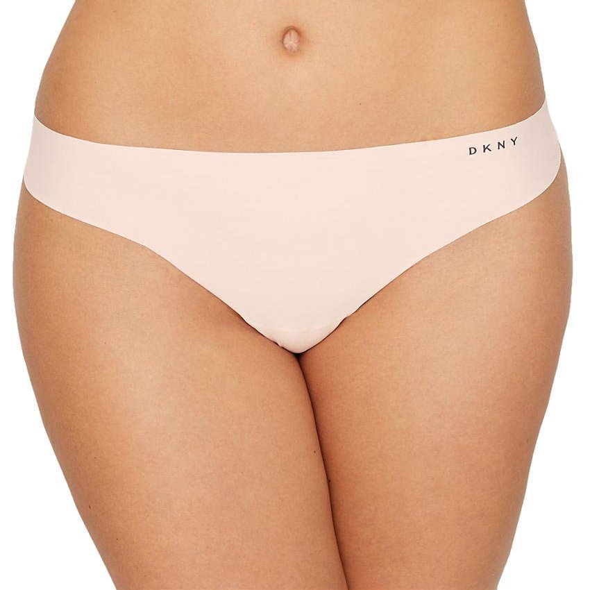 DKNY Women's Litewear Cut Anywhere Thong Underwear, Vanilla/Graphite, Large