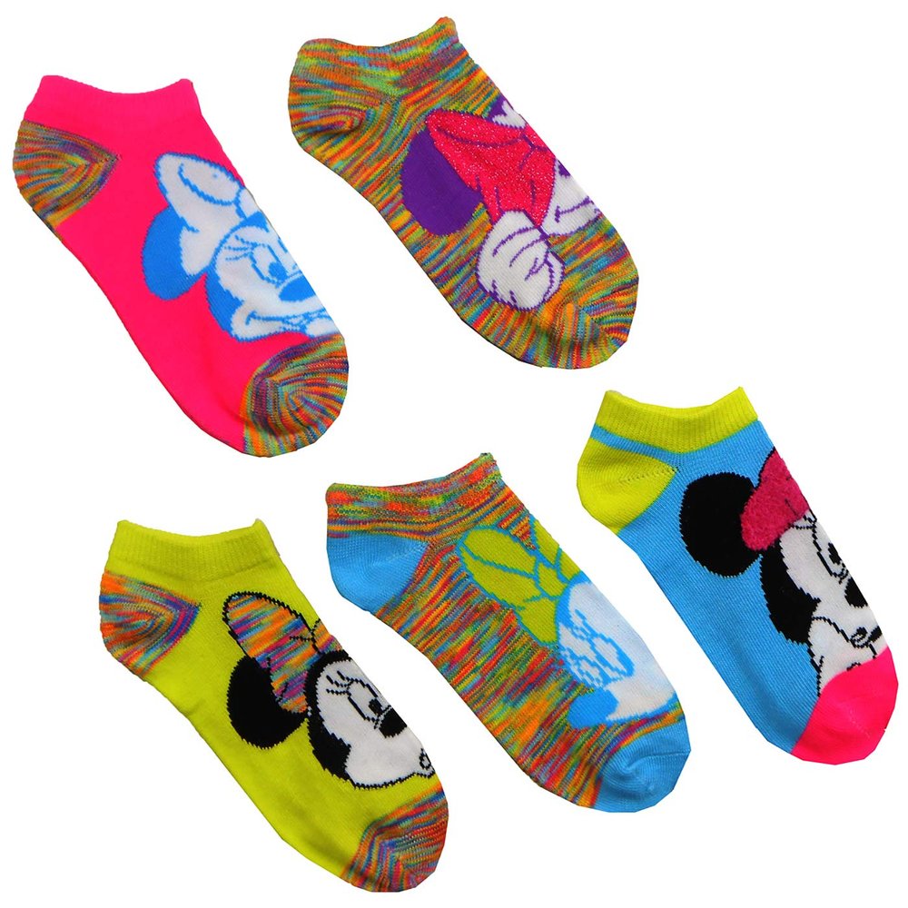 Disney Girls's Minnie Mouse Assorted 5 Pack No Show Socks