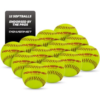 PowerNet Practice Softballs, 12 PK Recreation Grade 12" Balls, Practice Balls for Soft Toss Hitting Fielding & Pitching Drills, 12 Inch Softballs (Yellow)