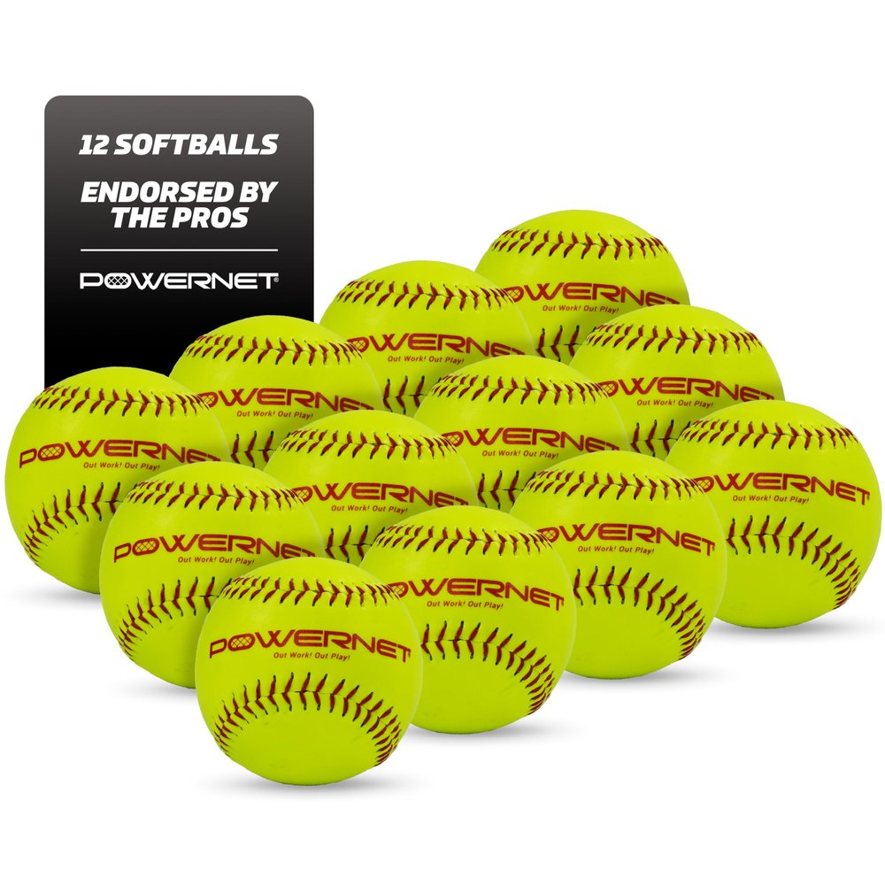 PowerNet Practice Softballs, 12 PK Recreation Grade 12" Balls, Practice Balls for Soft Toss Hitting Fielding & Pitching Drills, 12 Inch Softballs (Yellow)