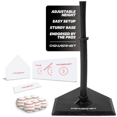 PowerNet T Ball Baseball Accessories for Coach, TBall Coaching Bundle, Tee Ball Set Includes 6 Soft Core Baseballs + Adjustable Batting Tee + 5 Throw Down Bases