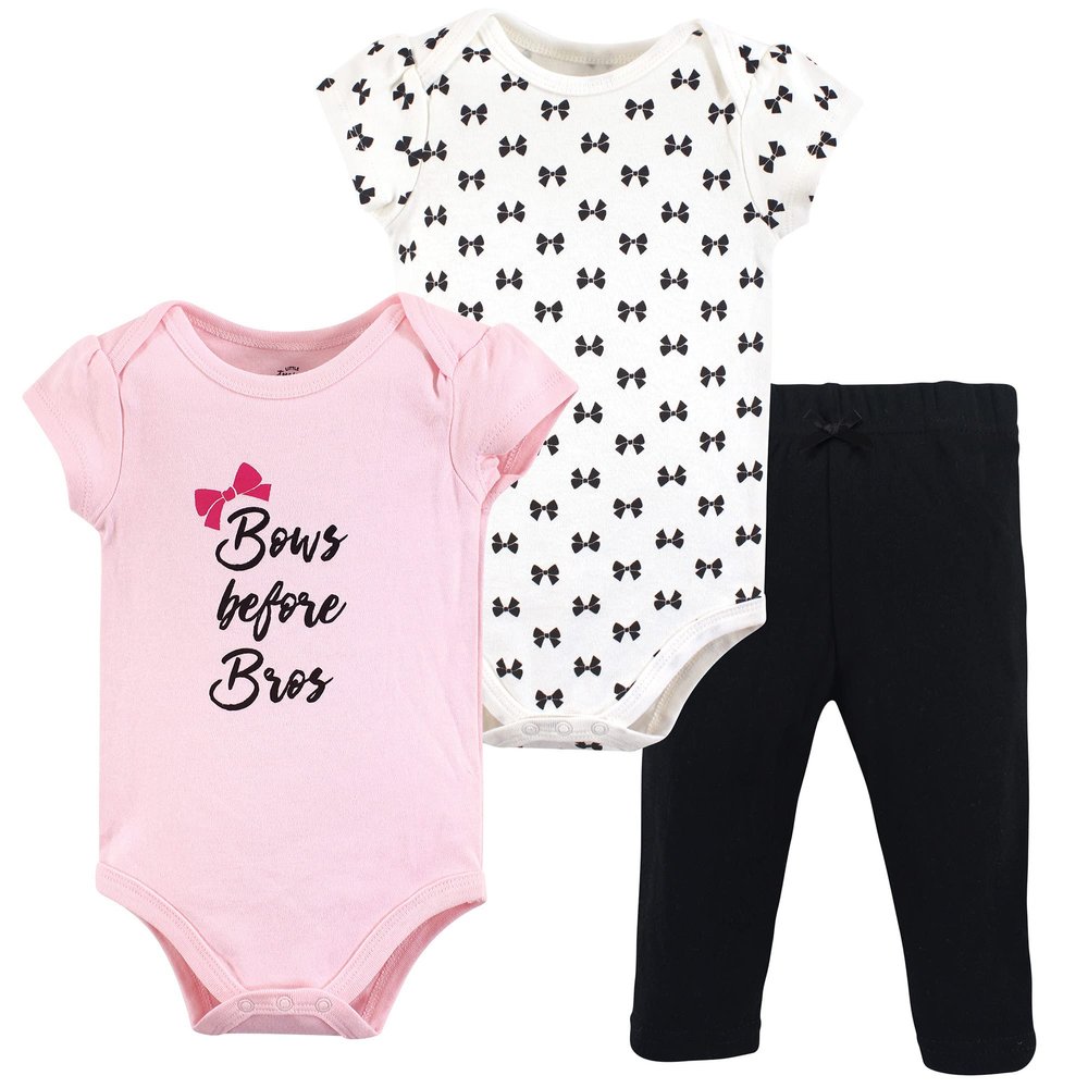 Little Treasure Unisex Baby Cotton Bodysuit and Pant Set, Bows, 0-3 Months