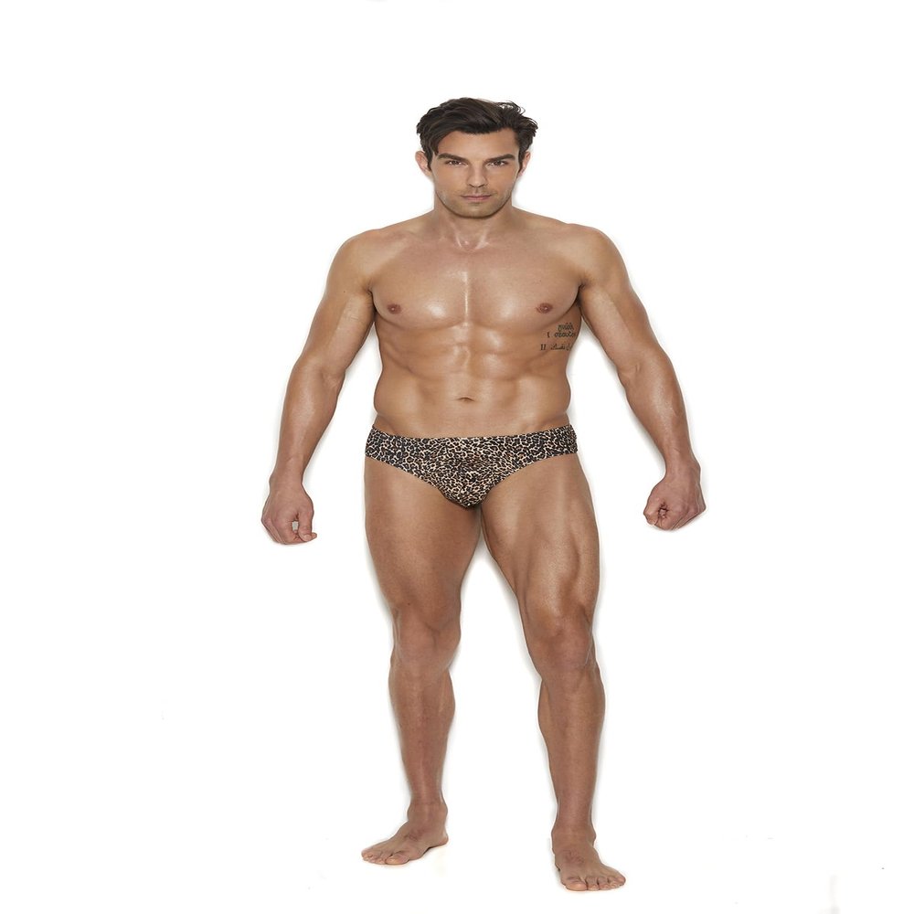 Elegant Moments Mens Leopard Print Thong Back Underwear Brief Large XL