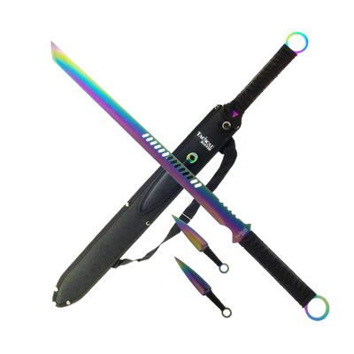 Tactical Master 3 Piece Stainless Steel Decorative Machete and Knife Set with Sheath Outdoor Utility and Camping Display Collection for Adventure Enthusiasts and Collectors - Rainbow-24
