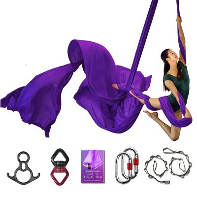 Deluxe Aerial Silks Equipment Set for Yoga, Acrobatics, Dance & Circus Arts (L:10m W:2.8m - Deep Purple)
