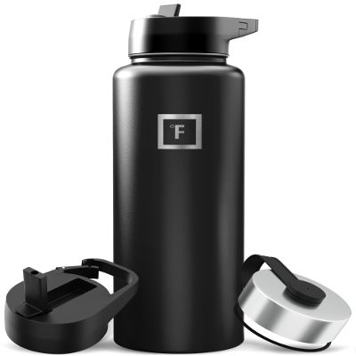 IRON FLASK Camping & Hiking Hydration Flask with Straw, Wide Mouth Insulated Stainless Steel Sports Water Bottle - 40 oz Midnight Black