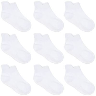 ZAPLES Baby Non Slip Grip Ankle Socks with Non Skid Soles for Infants Toddlers Kids Boys Girls, White, 12-36 Months