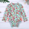 YOOJIA Infant Baby Girls Swimsuit One Piece Swimwear Long Sleeves Floral Printed Ruffled Rashguard Zipper Bathing Suit Light Green 18-24 Months view 3