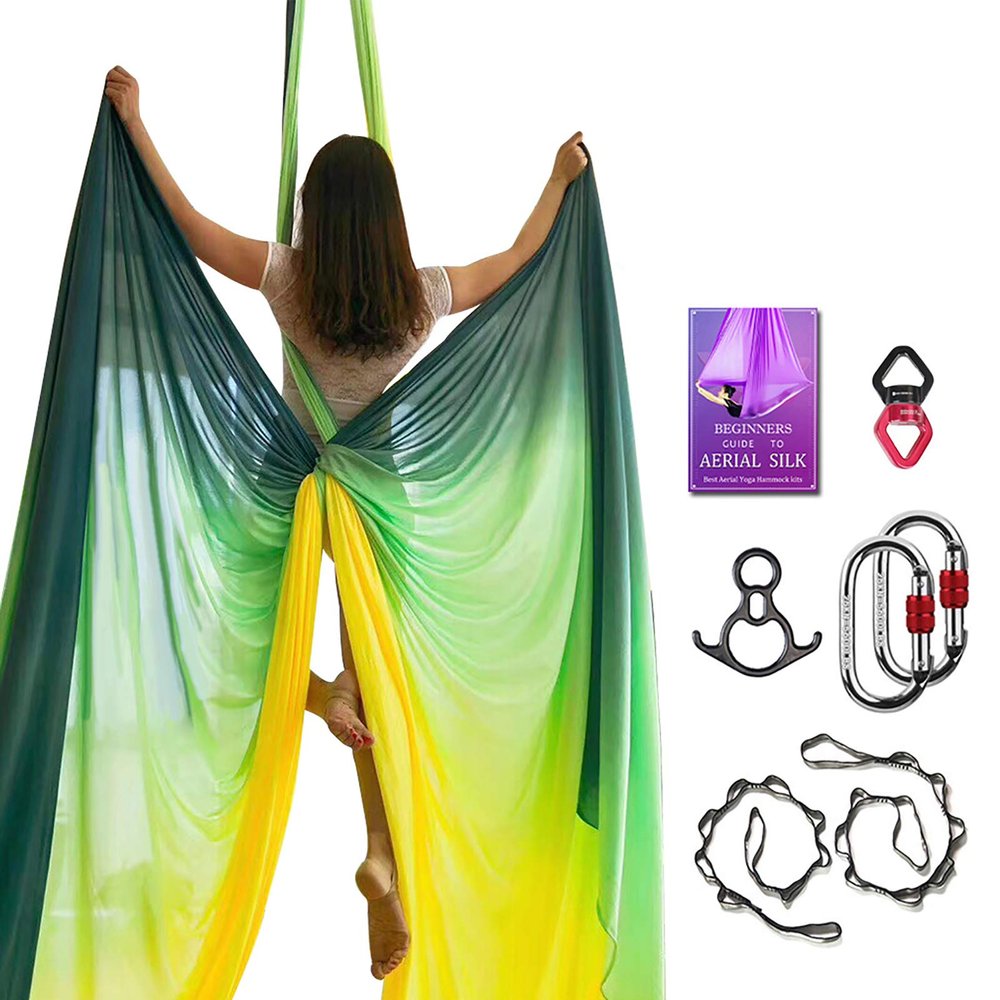 Aerial Silks Deluxe Equipment Set for Aerial Yoga, Aerial Yoga Hammock, Aerial Acrobatic,Circus Arts, Aerial Dance(L:10m W:2.8m (Gradual Change Yellow)