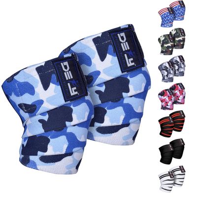 DEFY Knee Wraps for Weightlifting - Provides Knee Support for Powerlifting, Squats & Fitness Workouts - Ideal Knee Wrap for Men and Women (1 PAIR) (Blue Camo)