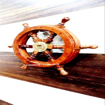 THOR INSTRUMENTS Vintage Brown Ship Wheel Wooden Pirate Boat Wheel Nautical 12" Diameter Rustic Vintage Home Decor Gifts