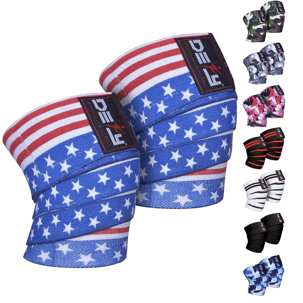 DEFY Knee Wraps for Weightlifting - Provides Knee Support for Powerlifting, Squats & Fitness Workouts - Ideal Knee Wrap for Men and Women (1 PAIR) (American Flag)