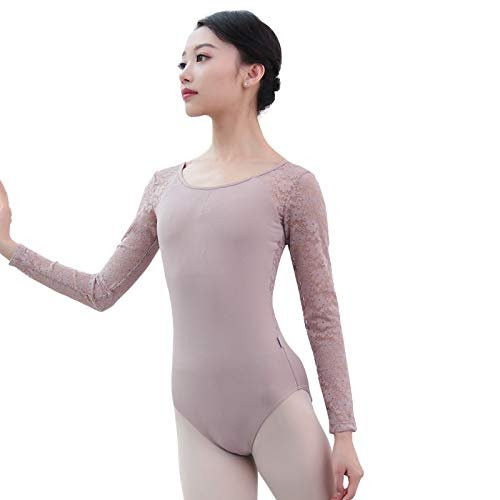 118141010 Lace Long Sleeve Ballet Leotards Girls Adult Leotard (L 170, Light Coffee)