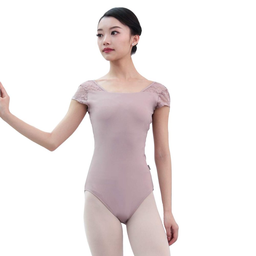 118141013 Cap Sleeve Fashion Leotards with Lace Nice Neck Line Dance Leotards (S 160, Fog Blue)