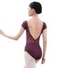 118141013 Cap Sleeve Fashion Leotards with Lace Nice Neck Line Dance Leotards (S 160, Wine) view 3
