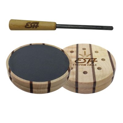 ESH Laminate Slate Turkey Pot Call with Dymondwood Striker Slate Surface Curly Maple & Walnut Laminate Wood Pot Call for Realistic Hen Yelps, Clucks & Purrs Easy-to-Run Call for Hunters