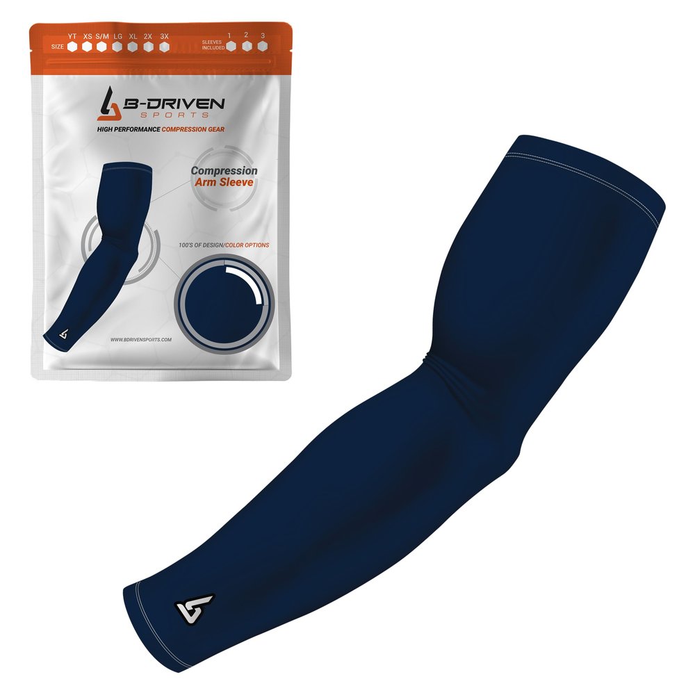 B-Driven Sports Pro-Fit Compression Arm Sleeve - Athletic Sports Support for Baseball, Basketball, Football, Softball, Running, Gaming, Volleyball, Men, Women, Youth - Blue 289 X-Small (Adult) (1pc)
