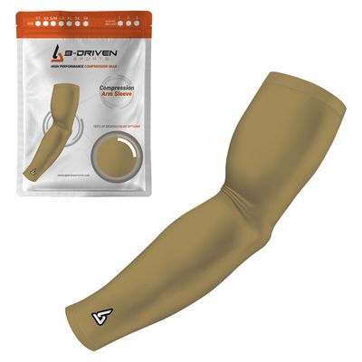 B-Driven Sports Pro-Fit Compression Arm Sleeve - Athletic Sports Support for Baseball, Basketball, Football, Softball, Running, Volleyball, Men, Women, Youth - Gold 8383 XX-S (Youth L) (1pc)