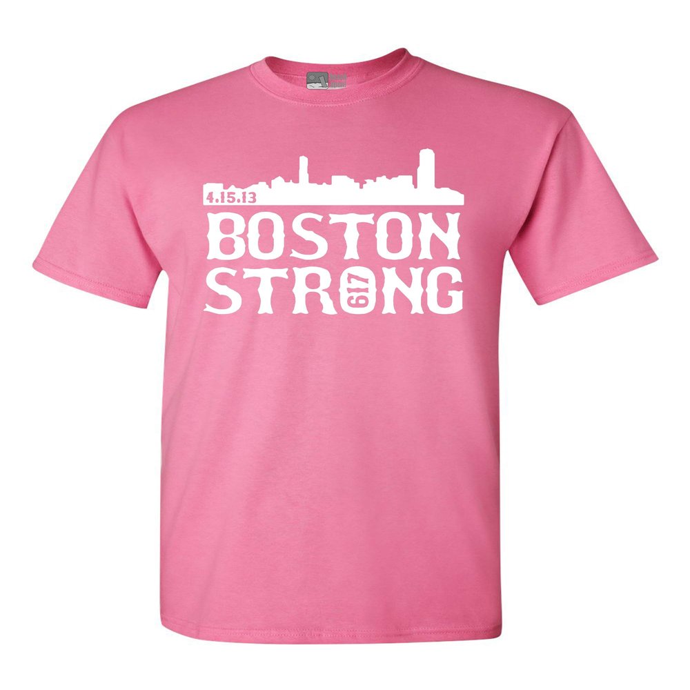 Boston Strong Skyline State Adult T-Shirt Tee (Large, Azalea)