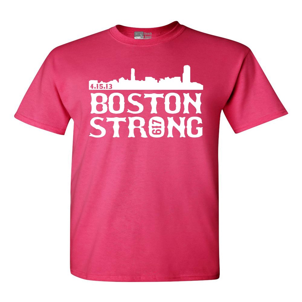 Boston Strong Skyline State Adult T-Shirt Tee (Large, Hot Pink)