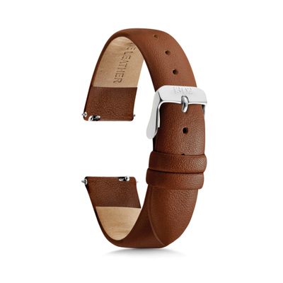 1302 18mm, 14mm, 16mm, 20mm Women's Leather Watch Bands, Easy Interchangeable, Quick Release, Fits Many Brands (20mm, Brown / Silver Buckle)