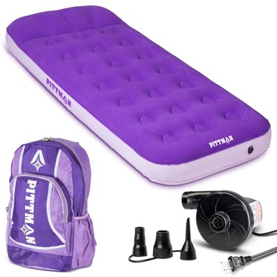AirBedz by Pittman Outdoors - Kidmat Deluxe Twin Air Mattress for Kids | Includes Electric Pump & Colorful Travel Backpack | Puncture-Resistant & Easy-Inflate