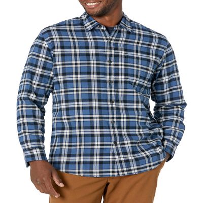 Amazon Essentials Men's Long-Sleeve Flannel Shirt, Blue White Plaid, X-Small