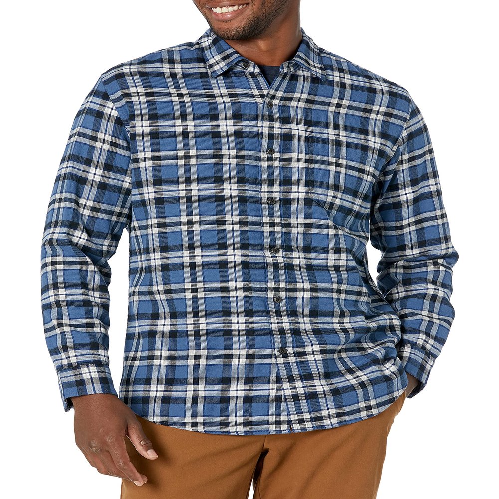 Amazon Essentials Men's Long-Sleeve Flannel Shirt, Blue White Plaid, X-Small