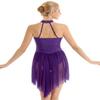 inlzdz Women's Lyrical Modern Contemporary Ballet Dance Irregular High Low Dress Leotard Dancewear Purple X-Small view 2