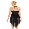 inlzdz Women's Lyrical Modern Contemporary Ballet Dance Irregular High Low Dress Leotard Dancewear Black Large view 2