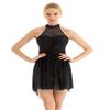 inlzdz Women's Lyrical Modern Contemporary Ballet Dance Irregular High Low Dress Leotard Dancewear Black Large view 3