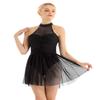 inlzdz Women's Lyrical Modern Contemporary Ballet Dance Irregular High Low Dress Leotard Dancewear Black Large view 4