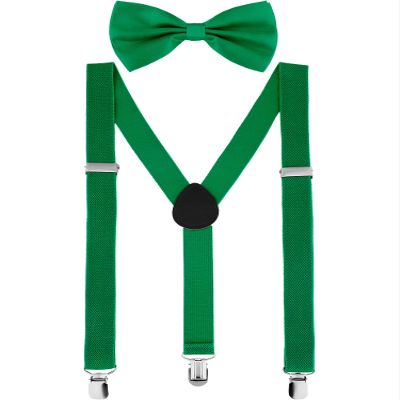 SATINIOR Suspender and Bow Tie Set 80s Clip on Suspenders for Men Women(Dark Green)