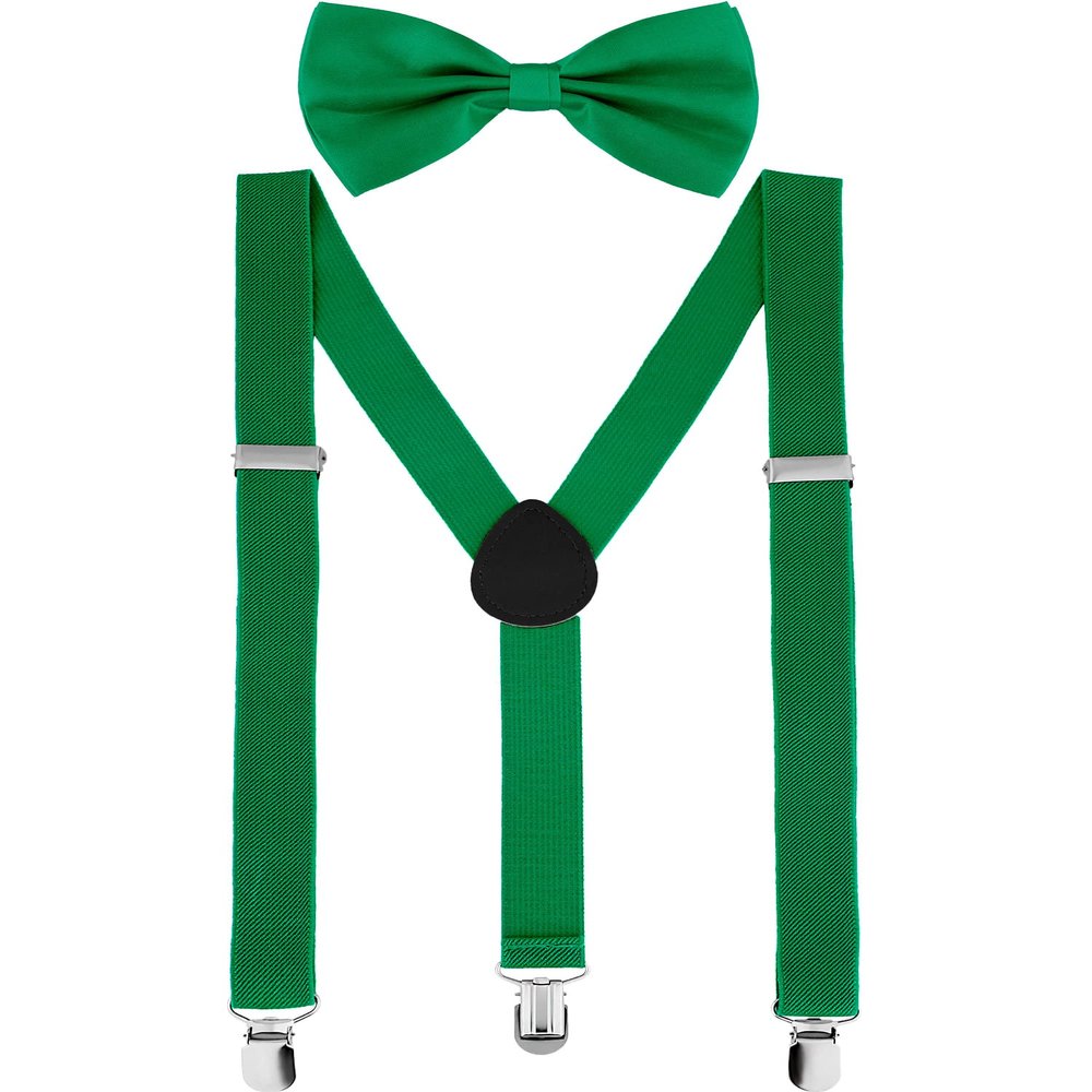 SATINIOR Suspender and Bow Tie Set 80s Clip on Suspenders for Men Women(Dark Green)