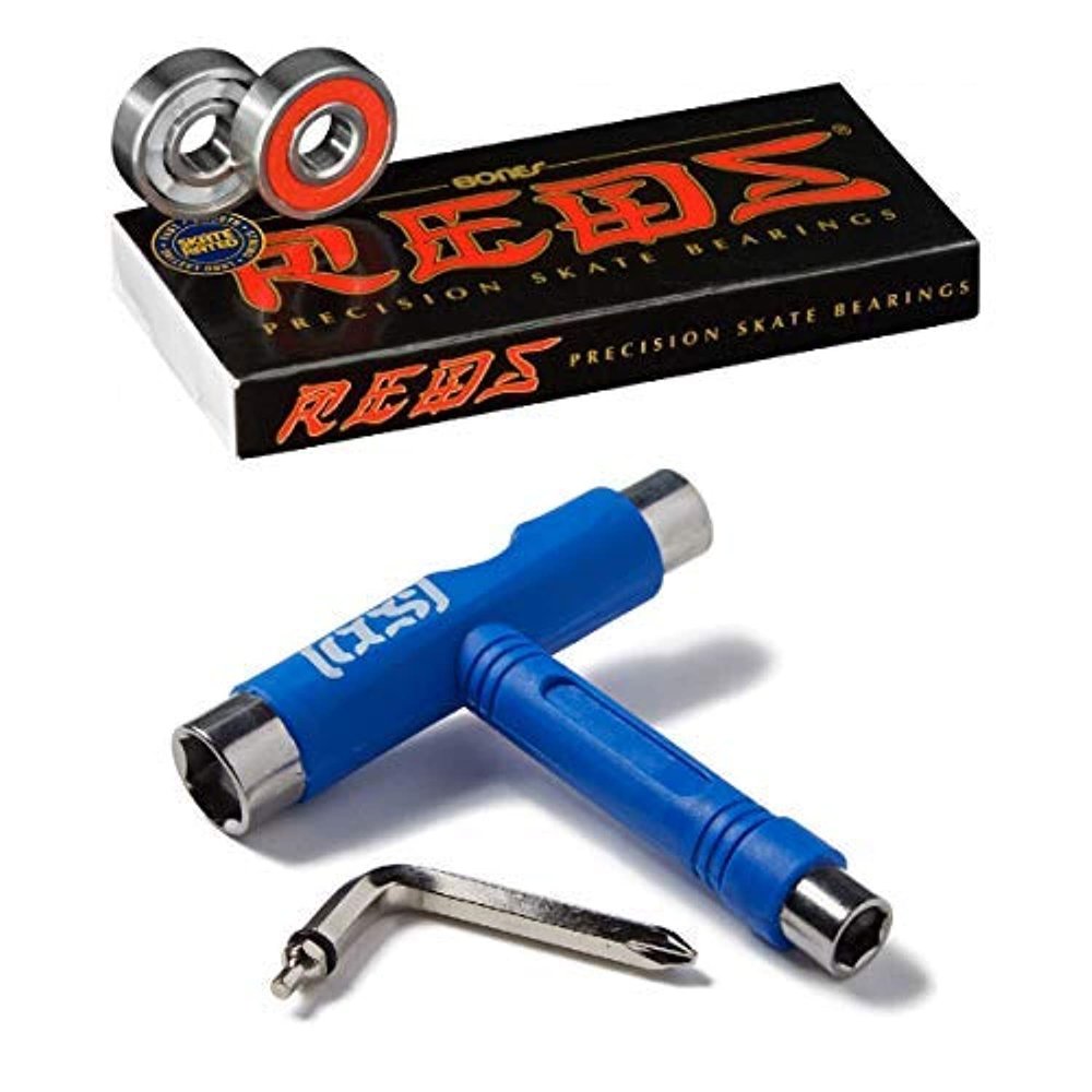 Bones Reds Bearings with CCS Skateboard Tool (Bones Reds W/Blue CCS Skate Tool)