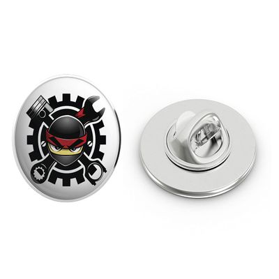 Simple Ninja Mechanic Cartoon Emoji Round Metal 0.75" Lapel Pin Hat Shirt Pin Tie Tack Pinback