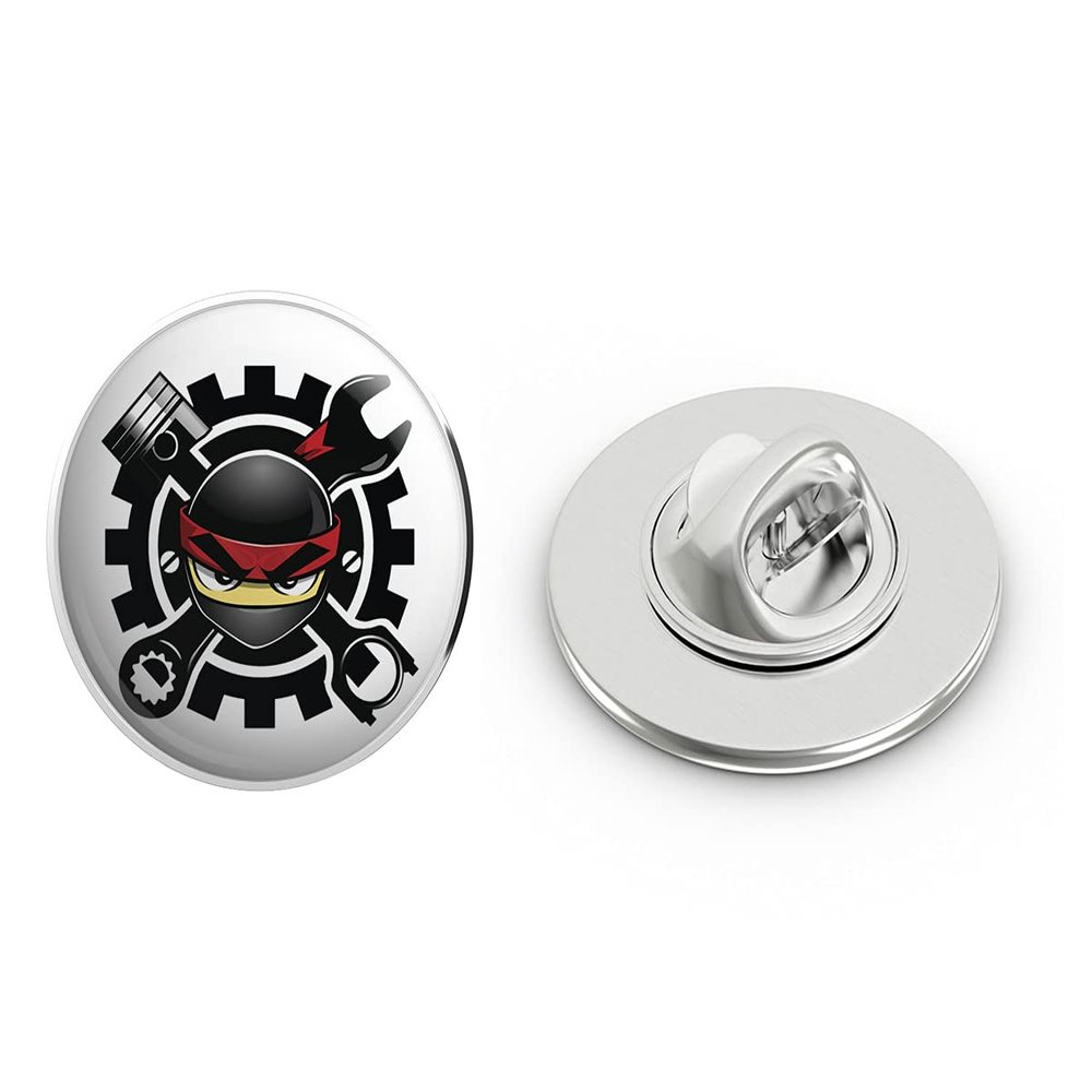 Simple Ninja Mechanic Cartoon Emoji Round Metal 0.75" Lapel Pin Hat Shirt Pin Tie Tack Pinback